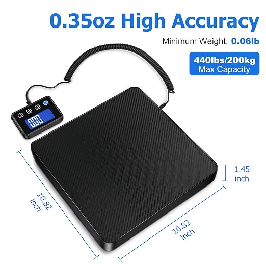 KUAIVO Shipping Scale, 440 lbs/0.35oz High Accurate Digital Postal Scale with Hold/Tare Function, Postage Scale for Packages, Luggage, Small Business, Home Use, Battery & Charging Cable Include