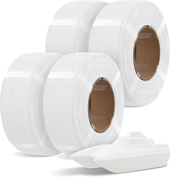 OVERTURE 4KG Bundle Refill PETG 3D Printer Filament 1.75mm, 4 Pack 1kg(2.2lbs), Refilament for Bambu Lab Reusable Spool, Accuracy +/- 0.02 mm, Fit Most FDM 3D Printers(White*4)