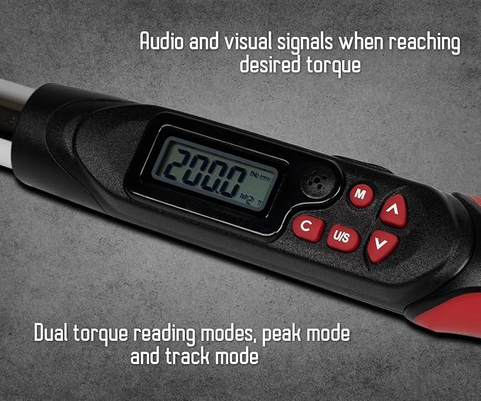 Tapha Tools 1/2 inch Digital Torque Wrench 7.4-147.5 ft-lbs (10-200 N-m) Torque Range ±2% Accuracy, LED and Buzzer Notification, Preset Memory, ISO 6789 Tested and Calibrated