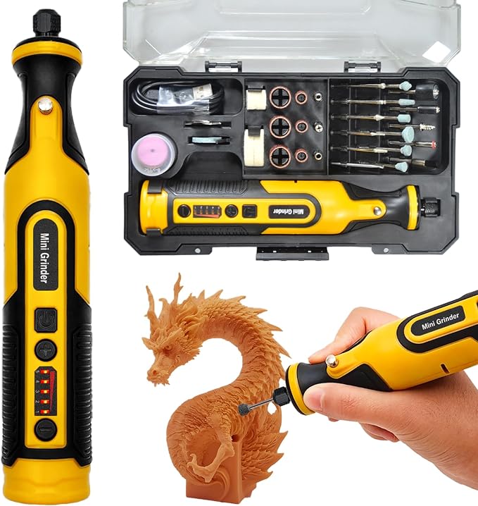 5-speed Adjustable Cordless Grinder Set, 7.2V LED Light Mini Tepy-C Cordless Electric Rotary Sander with 59 Attachments for Drilling, Sanding and Polishing 3D Printed Resin Models