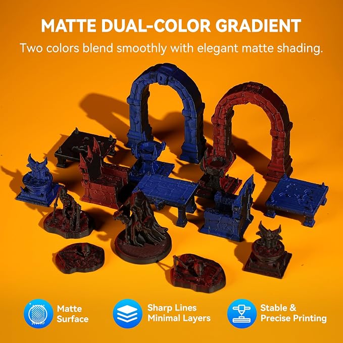JAYO Matte Dual Color PLA Filament 1.75mm 1.1kg Spool, Red Blue | Matte Finish, Two-Tone Effect, ±0.02mm Accuracy, Tangle Free, Most FDM Printers