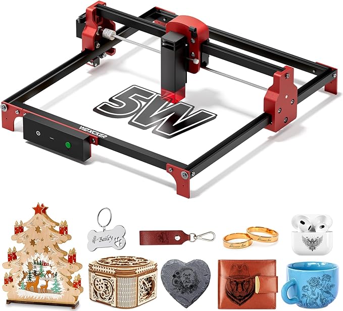 Laser Engraving Machine, Woxcker S2 5W Laser Engraving Machine, 300mm*300mm Bed Size 0.05mm Laser Spot for DIY, Wood, Metal, Acrylic, Leather, Beginner-Friendly(Class 1 Output Wattage: 5000 mW)