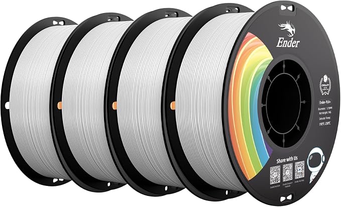 Creality PLA+ Filament 1.75mm 4KG, 3D Printer Filament 4 Pack 1kg Cardboard Spool, Strong Toughness, No-Tangling, Accuracy +/-0.02mm, Multi-Color 3D Printing Filament for Most FDM Printers(4 White)