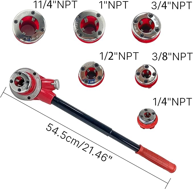 HFS(R Ratchet Pipe Threader Kit - Ratcheting Pipe Threading Tool Set with 6 Dies