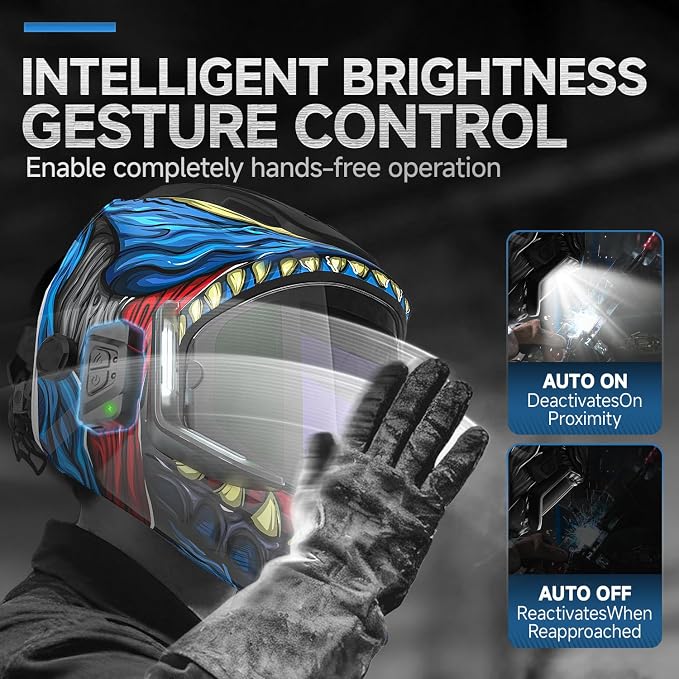 ANDELI Welding Helmet with 4 LED Light, 180° Panoramic 6 Arc Sensor True Color Auto Darkening Welding Hood with Internal Display, 2400mAh Rechargeable Battery for TIG/MIG/Cut/Grind MONERDB-LED-PRO