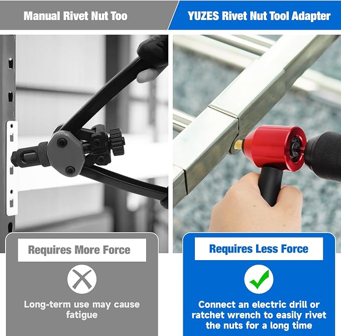 YUZES Rivnut Tool Adapter for Cordless Drill Electric- Newly Labor Saving Rivet Nut Gun Kit with 13 Mandrels & 260 Rivet Nuts, Professional Rivnut Gun Kit with Carrying Case (Rivet Nut Tool-30-R1)