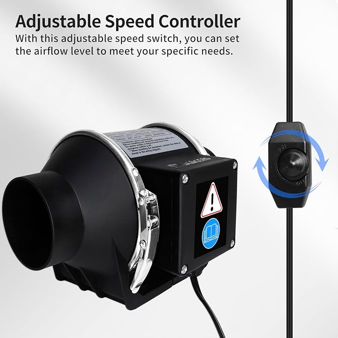 3 Inch Inline Duct Fan with Variable Speed Controller & Pipe,Efficiency Smoke Odor Extraction, Upgrade Motor,Low Noise Ventilation Exhaust Fan for 3D Printers,Laser Engravers,Resin Printers,Grow Tents