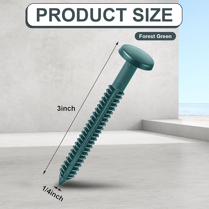 Blulu 60 Pcs 3 Inch Vinyl Shutter Fastener Window Panel Peg Lok Pin Pegs Screws Shutter Spikes Anchor (Forest Green)