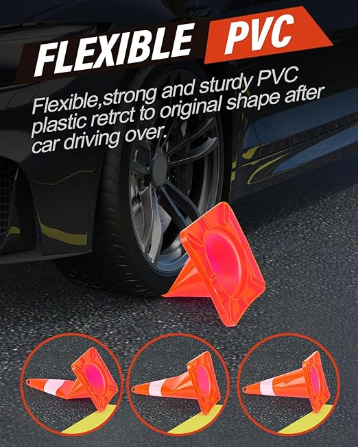 RoadHero Traffic Cones 18 Inch, 12 Pack Safety Cones with Handle, Orange Cones with Reflective Collar, Cones for Parking Lot, Sport and Driving Training, Road Safety, Construction Events