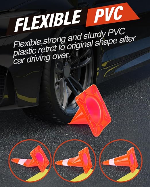 RoadHero Traffic Cones 18 Inch, 6 Pack Safety Cones with Handle, Orange Cones with Reflective Collar, Cones for Parking Lot, Sport and Driving Training, Road Safety, Construction Events