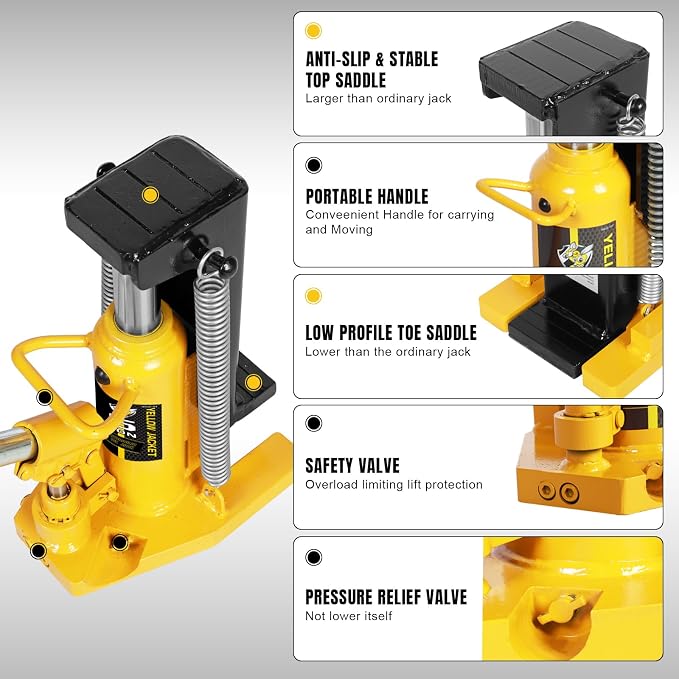 YELLOW JACKET Toe Jack 2.5 Ton Toe/ 5 Ton Top Capacity Hydraulic Machine Jack Lift,Air Hydraulic Claw Jack for Car Repair,Machinery,Industry Equipment