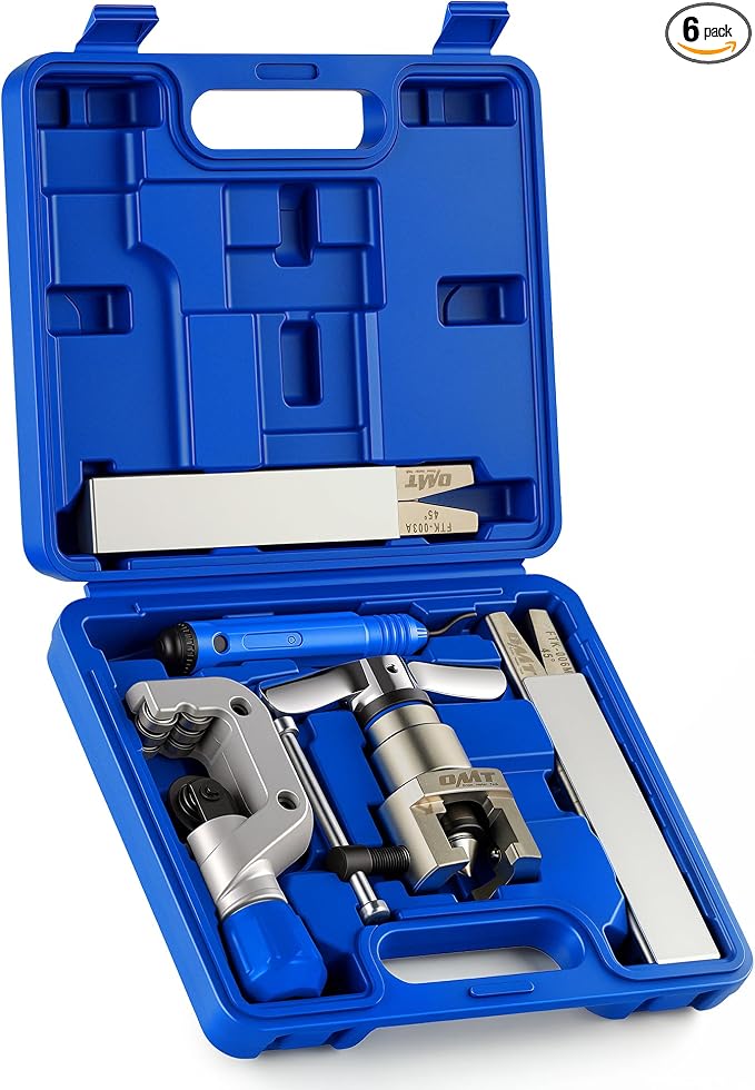 Orion Motor Tech Single Flaring Tool Kit, Magnetic Height Limit 1/4"-3/4" & 6-19 mm Tube Flare Tools for 45° Eccentric HVAC Single Flares, Tubing Flaring Tool Kit with Tube Cutter Deburring Tool