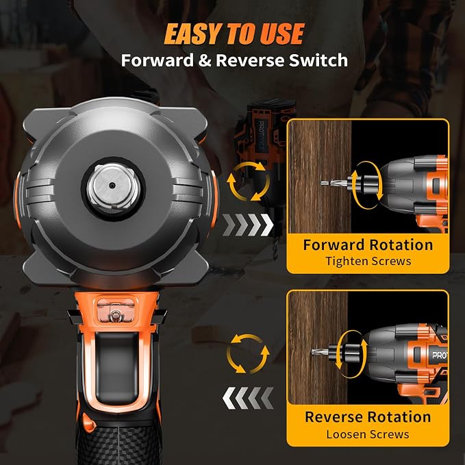Protmex Cordless Impact Wrench, 900Ft-lbs (1200N.m) 1/2" Brushless Impact Gun, 21V High Torque Power Impact Driver, 2x4.0Ah Batteries Electric ImpactMotor Variable Speeds for Car/Pickup Truck/Mower