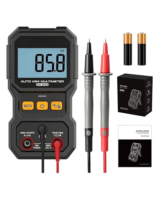 DM202 Mini Multimeter, 4000 Counts True RMS Auto-Ranging, NCV, Voltage/Current/Resistance/Continuity, Data Hold Backlight, Portable Pocket Meter for Auto Home Electrical Test