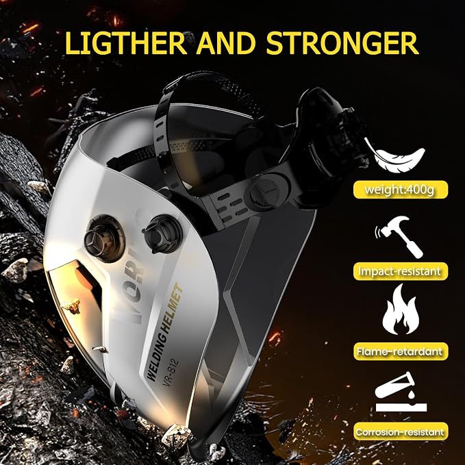 Large View True Color Auto Darkening Welding Helmet with LED Light - Solar Powered, 4 Arc Sensors, 1/1/1/1 Optical Clarity, Wide Shade 4/5-13 for TIG MIG ARC Grind