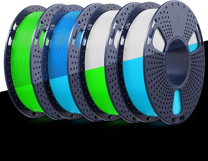 SUNLU Glow in the Dark PLA Bundle, Neatly Wound Luminous 3D Printer Filament 1.75mm, Dimensional Accuracy +/- 0.02mm, 250g Spool × 4 Packs (White PLA → Glows Green/Blue and Tech Blue+Future Green)