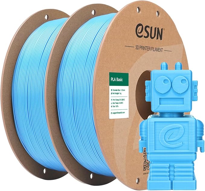 eSUN PLA Basic Filament 1.75mm, 3D Printer Filament High Speed PLA for Fast Printing, 1KG per Spool, 2 Spools High Speed 3D Printing Filament, Light Blue