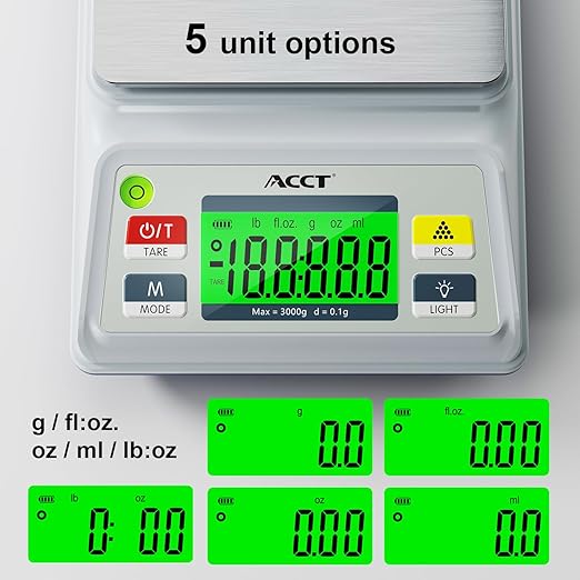 Analytical Balance Lab Scale 3000g x 0.1g, Compact Industrial & Laboratory Scale with Tare/Counting Functions, 5 Units, Dual Charging (Battery/USB) - Scientific Scale for Labs & Factories