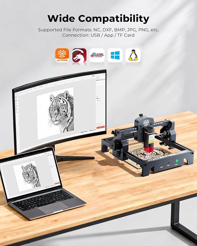 ACMER S1 Laser Engraver, 3500mW Engraving Machine for Beginners, 130x130mm Working Area, 0.04mm Precision, Laser Cutter for Wood, Acrylic, Leather, DIY Craft Projects