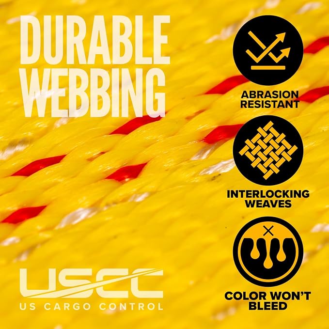 US Cargo Control Flat Hook Ratchet Straps 4” x 30’ (4-Pack), 5,400 LBS Working Load Limit, Yellow 4 Inch Ratchet Straps with Black Flat Hooks, Professional 4 Inch Straps for Flatbed Trailers