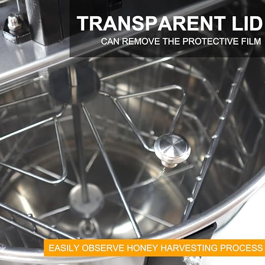 Honey Lake 4/12 Frame Manual Honey Extractor, Food Grade Stainless Steel Honeycomb Drum Spinner with Transparent Lid, Beekeeping Equipment for Honey Extraction with Height Adjustable Stand
