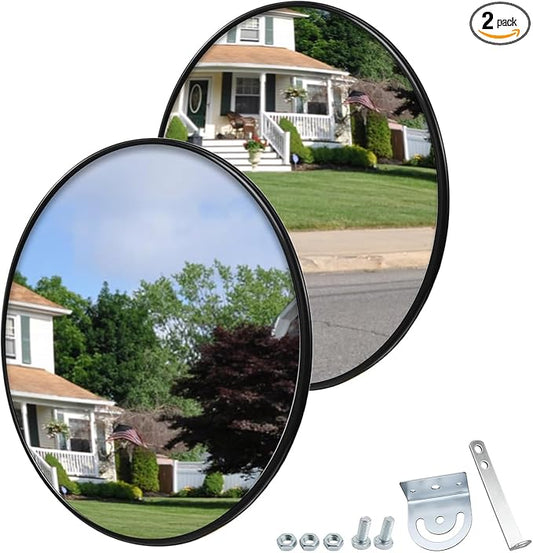 2 Pack 12 Inch Convex Mirror Acrylic, Safety Security Traffic Corner Mirrors, Adjustable Wide Angle View and Wall Mounting Corner Blind Spot, for Indoor Outdoor Garage School Classroom Warehouse