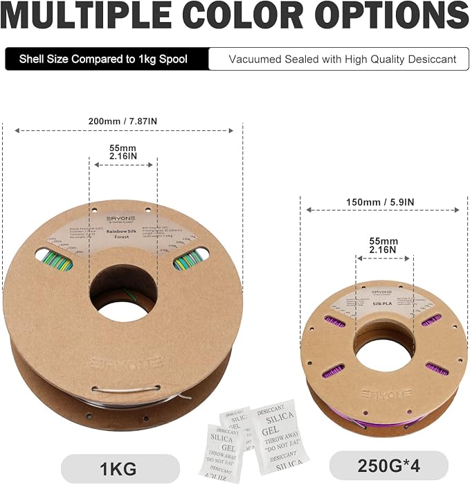 ERYONE PLA Filament 3D Printer Filament Bundle Multicolor 1.75mm +/- 0.03mm, PLA Filament 250g Spool, 4 Rolls, Silk Dual Color 4