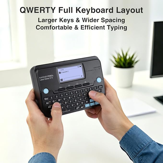 SUPVAN E12 Bluetooth Label Maker Machine, Support Keyboard & App with 30+ Fonts and 660+ Icons, Rechargeable Inkless Labeler for Office, Home, Kitchen, School, Organization, Black