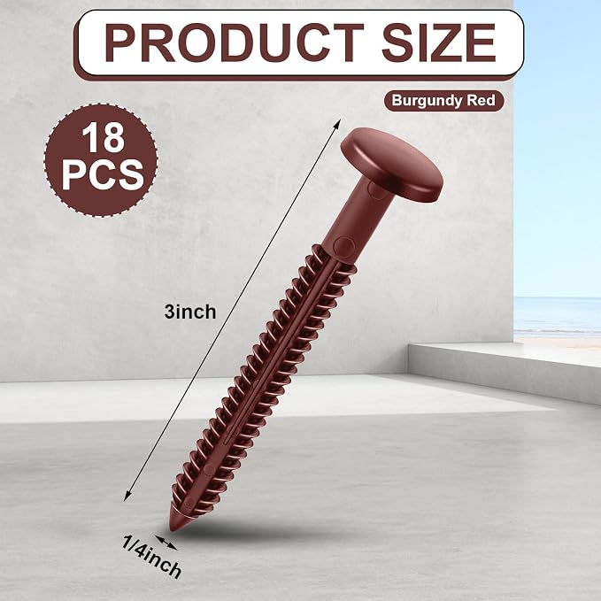 Blulu 18 Pcs 3 Inch Vinyl Shutter Fastener Window Panel Peg Lok Pin Pegs Screws Shutter Spikes Anchor (Burgundy Red)