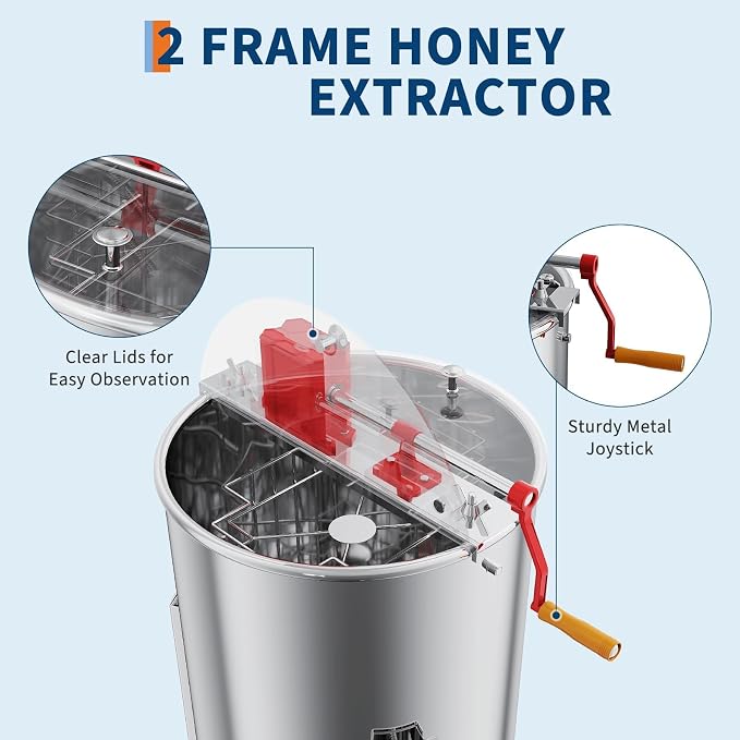 2-4 Frame Honey Extractor Spinner, Stainless Steel Manual Beekeeping Centrifuge