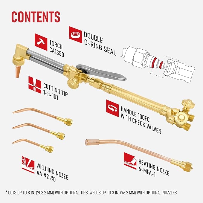 RX WELD Medium Duty Oxy Acetylene Torch Kit - Cutting, Welding, Brazing with Heating Nozzle (6-MFA-1) & Check Valves