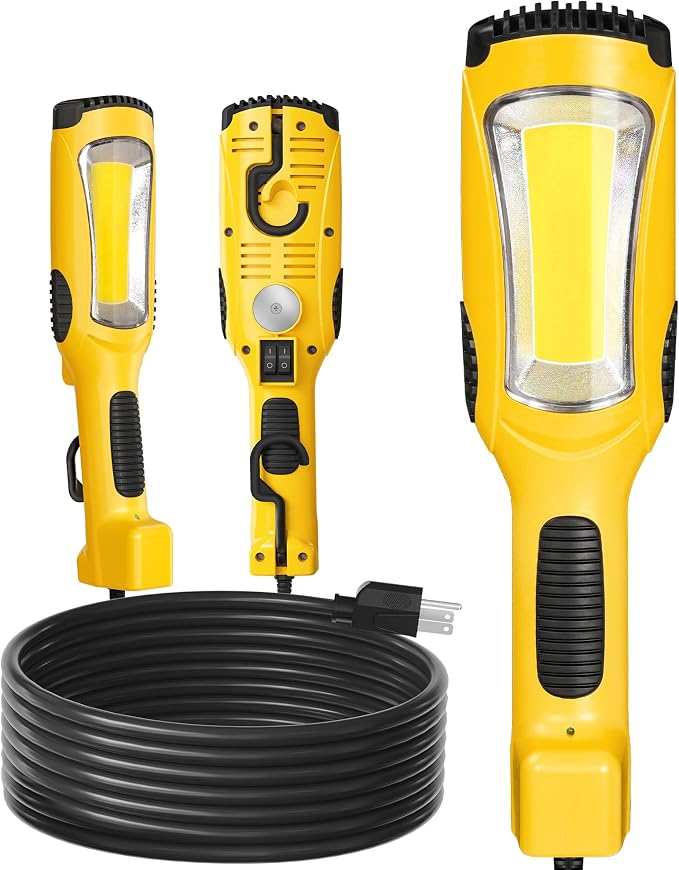 24W LED Work Light and Extension Cord Storage Reel with 4-Grounded Outlet & 2 USB Port Bundle, for Garage, Workshop, Car Repair Scene Y06WL06-U85CR06