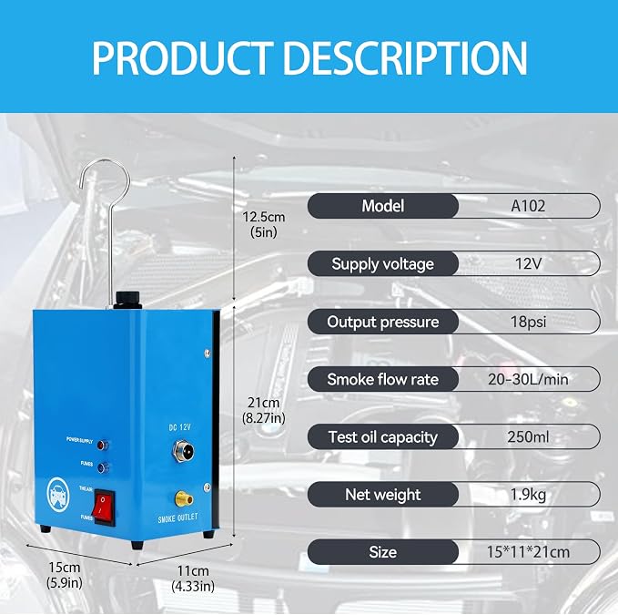 Automotive Smoke Leak Detector, Smoke Machine with Built in Air Pump Pressure Gauge, 12V DC Smoke Leak Detector, Diagnostic Leak Tester Tools for Car, EVAP, Vacuum, Fuel and More Leak Testing