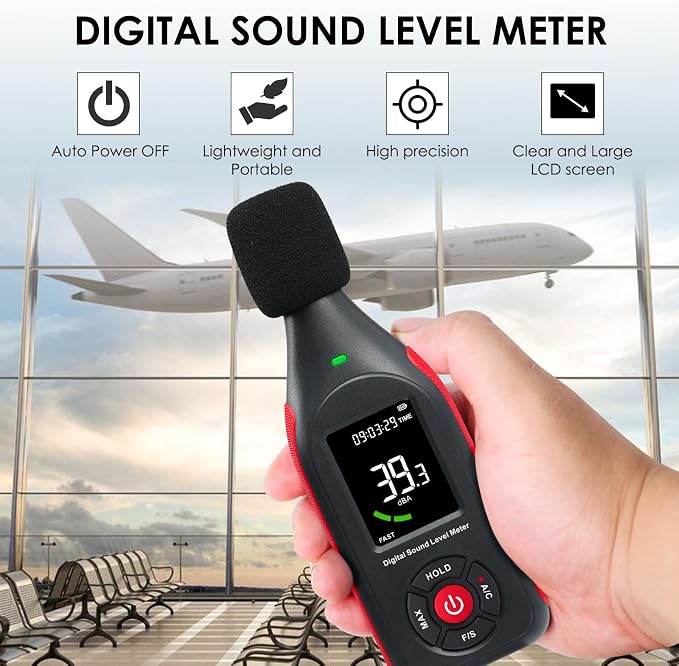 Decibel Meter Data Logger, Digital Sound Level Meter with Recording, dB Meter 30~130dB, 31,000 Data, 3Color Light Alarm, USB Rechargeable SPL Meter for Home, Classroom, Office, Neighbor, Industrial