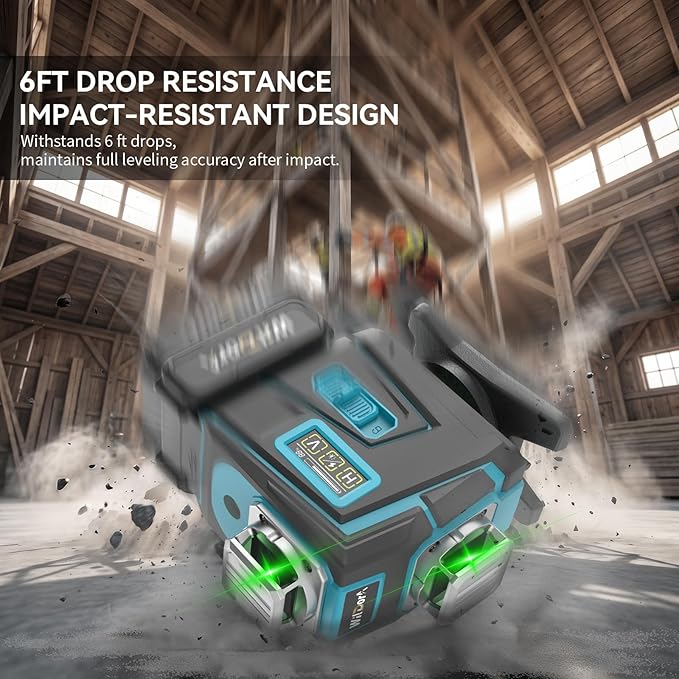 Laser Level with Tripod, 4x360° Self Leveling ±4° Laser Level, Remote Control 4D Green 16 Line Laser Leveler Tool for Woodworking&Renovation, with 2x4800mAh Li-ion Batteries&Hard Carry Case