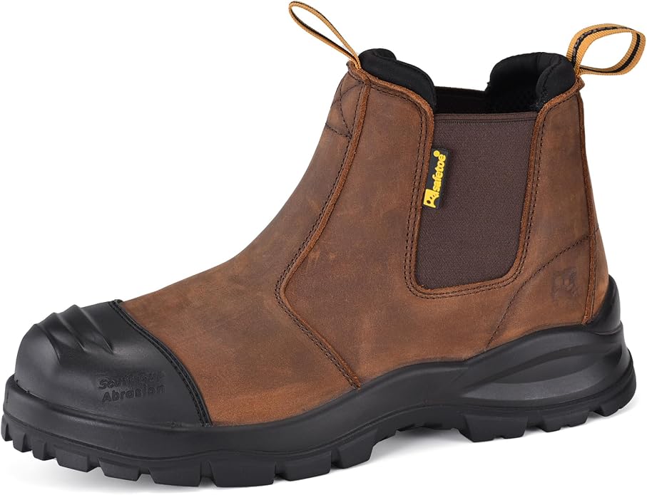 Steel Toe Work Boots for Men Cow Leather Slip on Safety Boot Ladder Grip Design