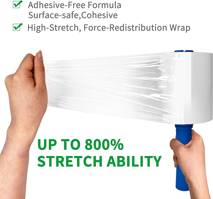 8Pack 5in x1000Ft 80Gauge Mini Stretch Wrap Heavy Duty 800%Stretch 2Handles | stretch wrap Film-800% stretch secures pallets,furniture & fragile items firmly,perfect for moving,storage,warehouse,shipping