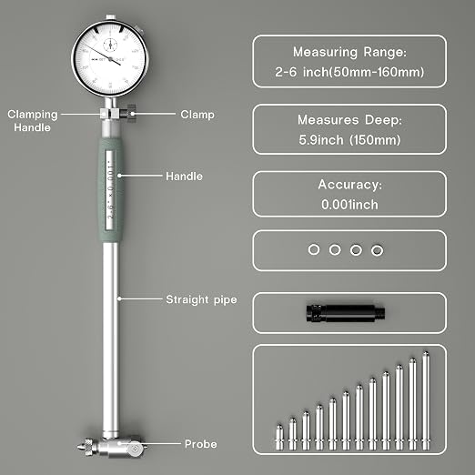 Dial Bore Gauge 2"-6" / 0.001" Engine Hole Cylinder Measurement Gage Inside Micrometer Dial Indicator for Bore Measure Cylinder Tool Kit