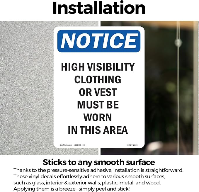 High Visibility Clothing Or Vest OSHA Notice Vinyl Decal Label 24 Inch x 18 Inch - 5 Pack