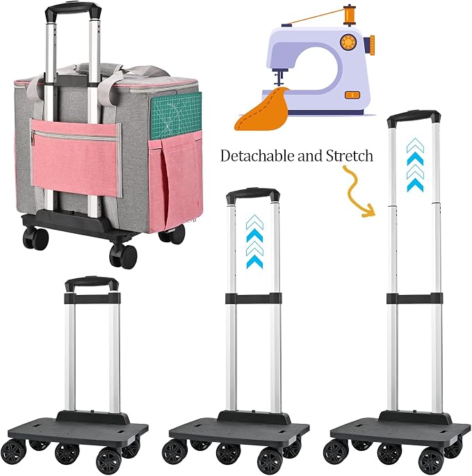 FINESUN Sewing Machine Case with Wheels, Rolling Sewing Machine Bag, Universal Craft Storage Bag for Brother Singer Janome and Most Embroidery Machine Carrying Tote Bag Pink