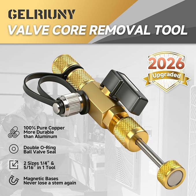 2026 Upgrade Vacuum-Rated Valve Core Removal Tool, 2 Sizes 1/4 inch and 5/16 inch, For A2L Refrigerant, Mega Flow Vacuum-Rated Core Removal Tool,20 Microns Vacuum,Fast Recovery&Evacuation,Metal Handle