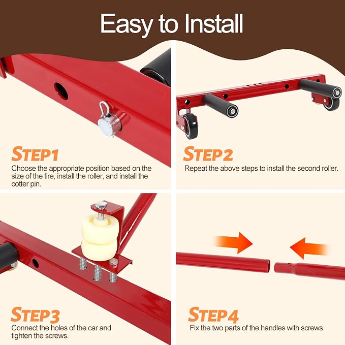 Heavy Duty Adjustable Tire Wheel Dolly for Workshop, Garage, Tire Lift Moving Tool Dollies for Truck Car Vehicle Tire, 330 LBS Capacity（Red）