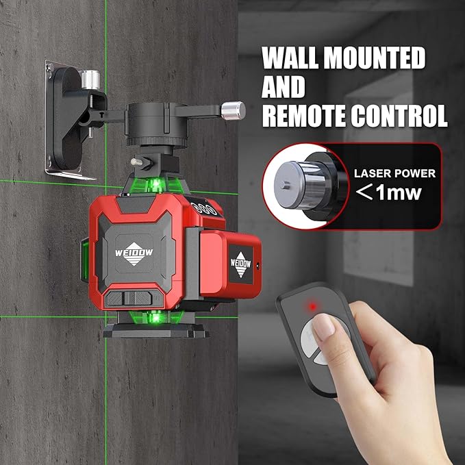 Laser Level WEIDDW 4D 16 Lines Laser Level 4x360 Self Leveling Tool for Construction and Picture Handing Green Cross Line Vertical and Horizontal Line leveler Tool (Size L)