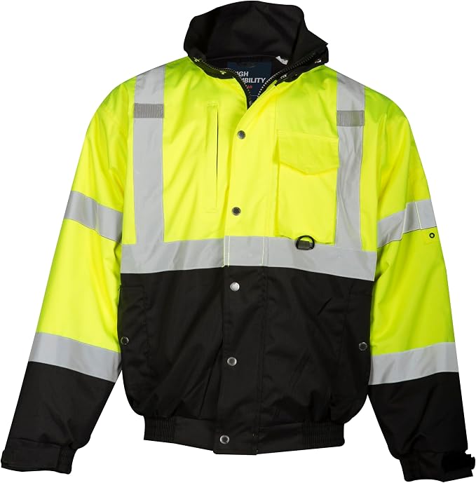 Kishigo Men's High Visibility Reflective Ripstop Bomber Jacket JS130, Zipper Closure, ANSI 107 Type R/Class 3