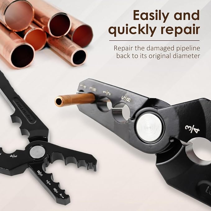 Manual Copper Tube Rounder with 6 Hole Design Copper Pipe Repair Tool Multifunctional Flat Tube Repair Plier Sturdy Coppers Pipe Rounding Tool, Diameter 1/4" 3/8" 1/2" 5/8" 3/4" 7/8"