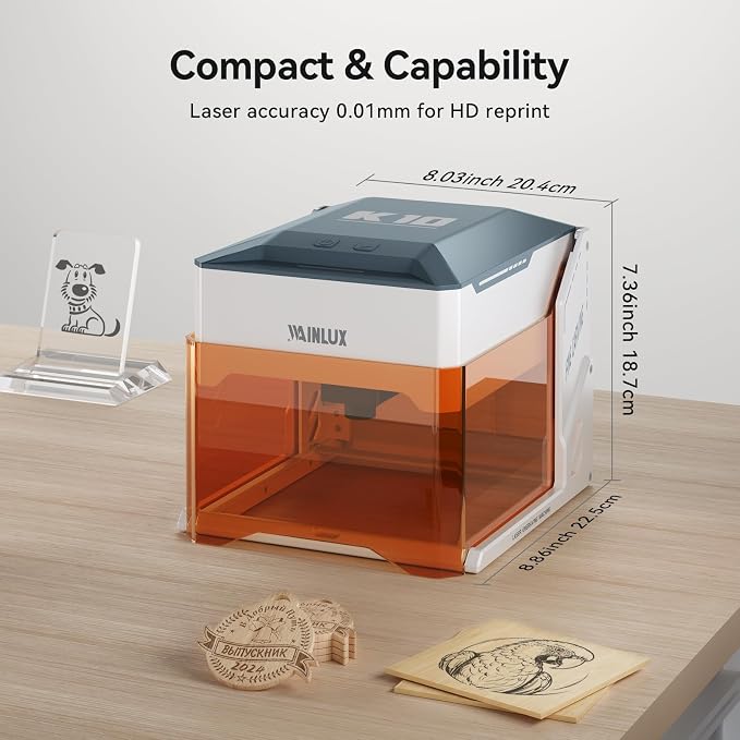 WAINLUXPRO Laser Engraver, 3000mW Engraving Machine, 0.01mm Precision, 80x80mm Work Area, WiFi & Offline Control, Class 1 Eye-Safe for Wood Leather Plastic Paper, DIY Tool