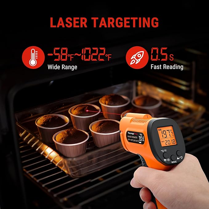 TempPro TP30 Infrared Thermometer Gun, Laser Thermometer for Cooking, Pizza Oven, Griddle, Engine, HVAC, Temperature Gun with Adjustable Emissivity & Max Measure -58°F ~1022°F, Gift for Dad Husband