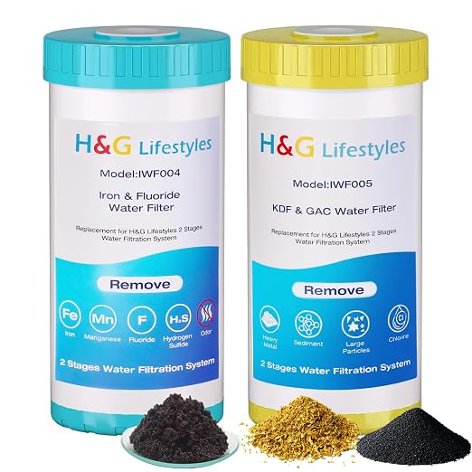 H&G Lifestyles Whole House Iron Filter for Well Water,Replacement 10 x 4.5 | GAC KDF Water Filer Cartridge,Reduce Iron Manganese Fluoride, Chlorine Odor Heavy Metal Lead, for 10" x 4.5" Water Filter