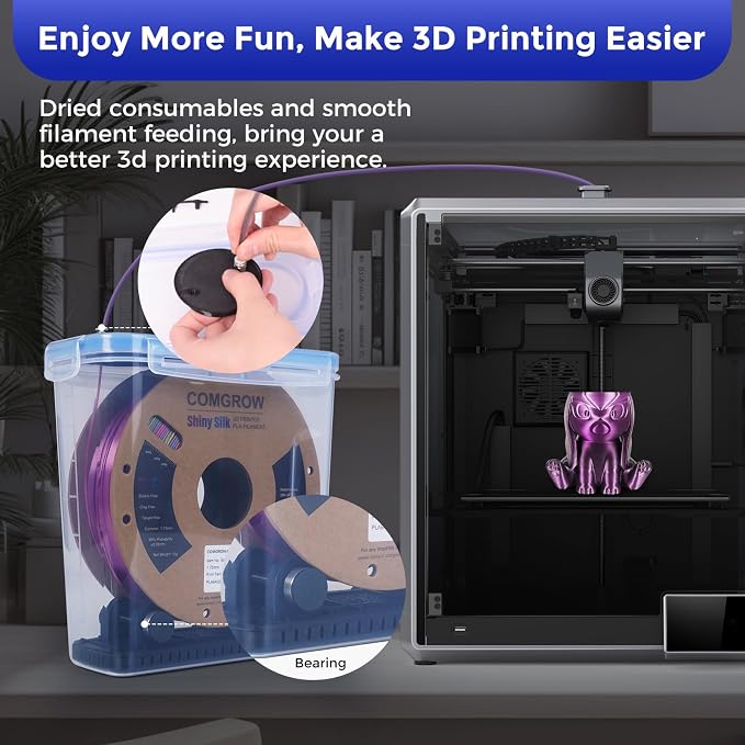 Comgrow 3D Printer Filament Storage Box, 6PCS DIY Filament Container for 3D Printing Sealing and Protection, Portable Storage Box with Desiccants Thermo-Hygrometer and Bearings 4.0L(9.45 * 8 * 3in)