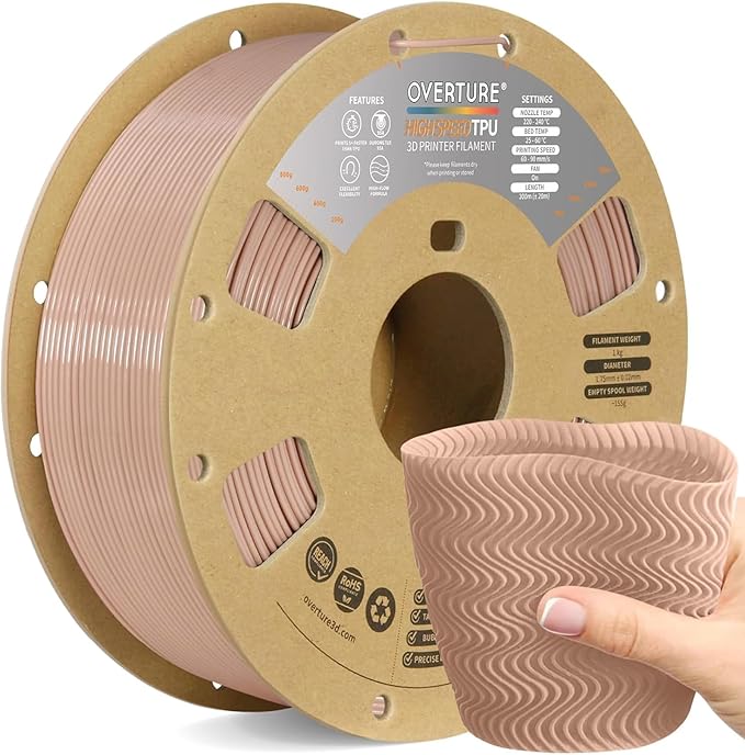 OVERTURE High Speed TPU 95A Flexible 3D Printer Filament 1.75mm | High Elasticity & Durability Filament,1kg Spool(2.2lbs),Fit Most FDM Printer(HS TPU Pastel Rose)